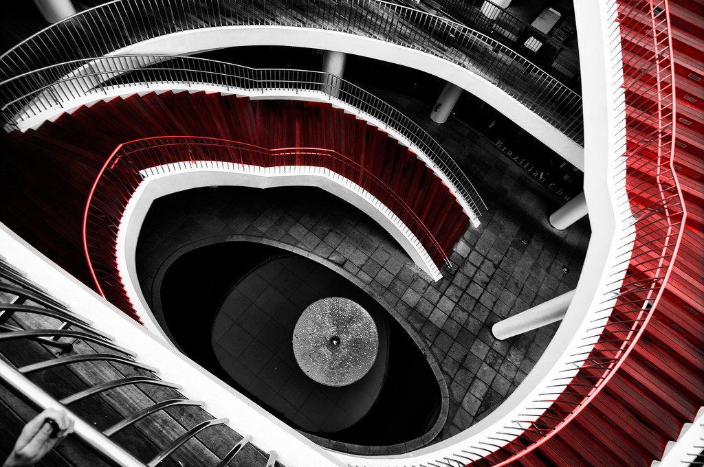 a veiw down a long spiral staircase